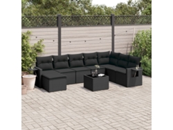Conjunto de sofá de jardín de 9 piezas con cojines, ratán negro, Dkd Home Decor