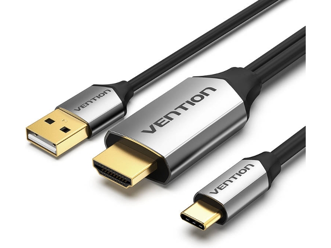 Operación posible Falange Encantada de conocerte Cable Adaptador VENTION convertidor Tipo-C para HDMI. con fonte de  alimentación USB. de 2 m - negro Metalizado | Worten.es