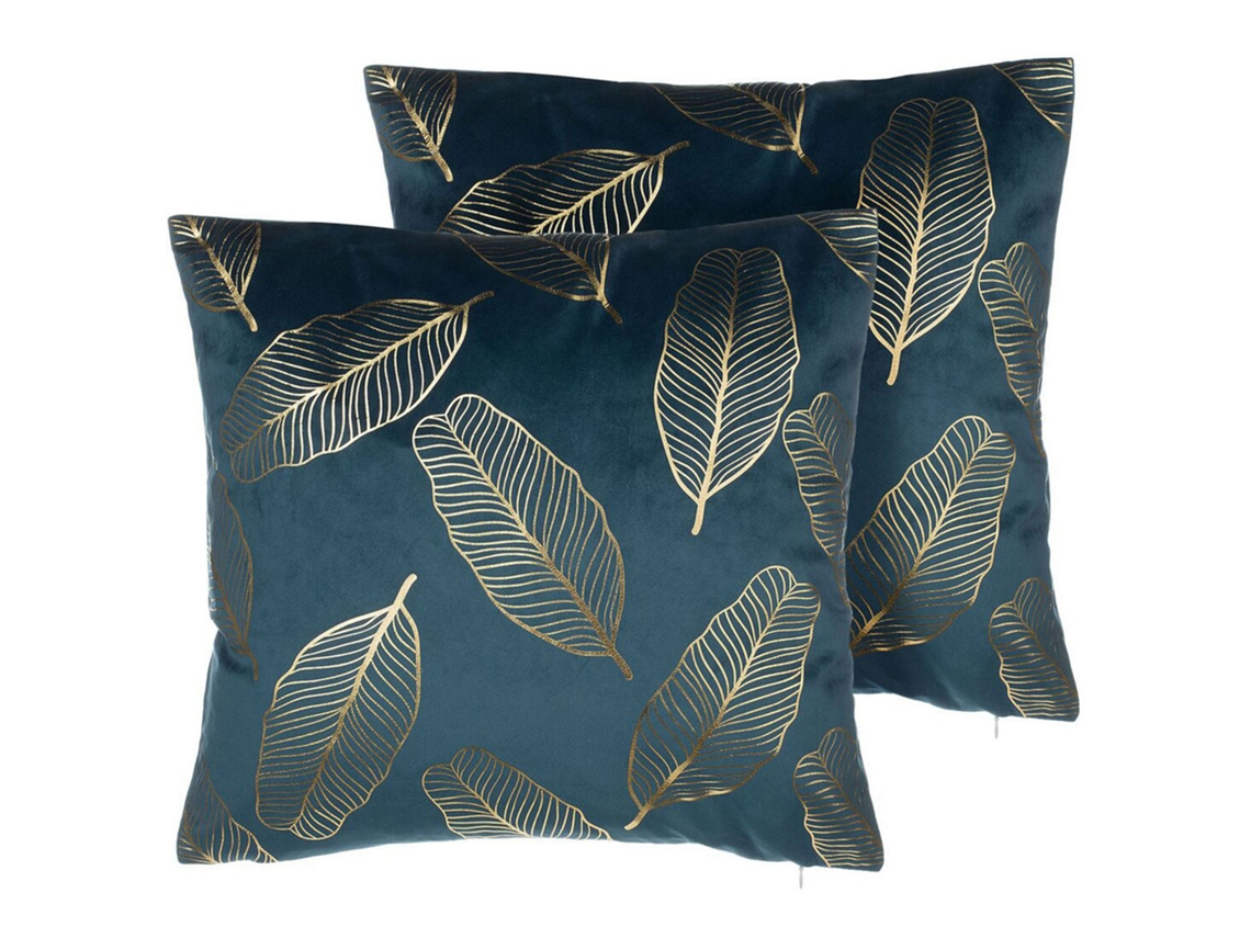 Conjunto de 2 cojines decorativos BELIANI Freesia de Terciopelo Azul 45x45x12