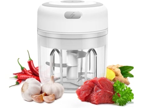 Mini picadora de ajo eléctrica, rebanadora y picadora de alimentos de 250 ml, licuadora para carne/verduras/fruta picada/cebolla/ajo (250 ml)