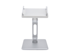 Soporte ajustable de aluminio para tablet y teléfono móvil, color plata.
