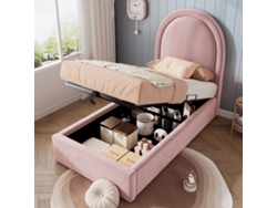 Cama Infantil De Terciopelo Rosa, 90x190 Cm, Diseño Moderno.