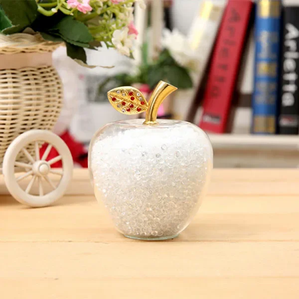 Adorno de manzana de cristal, incrustado con diamantes, hecho a mano por MDUG (blanco, 8 cm)