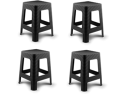 4X Banqueta de plástico estilo rattan moderno empilhável para interior e exterior - 36x36x45cm (4, preto) COSHANO