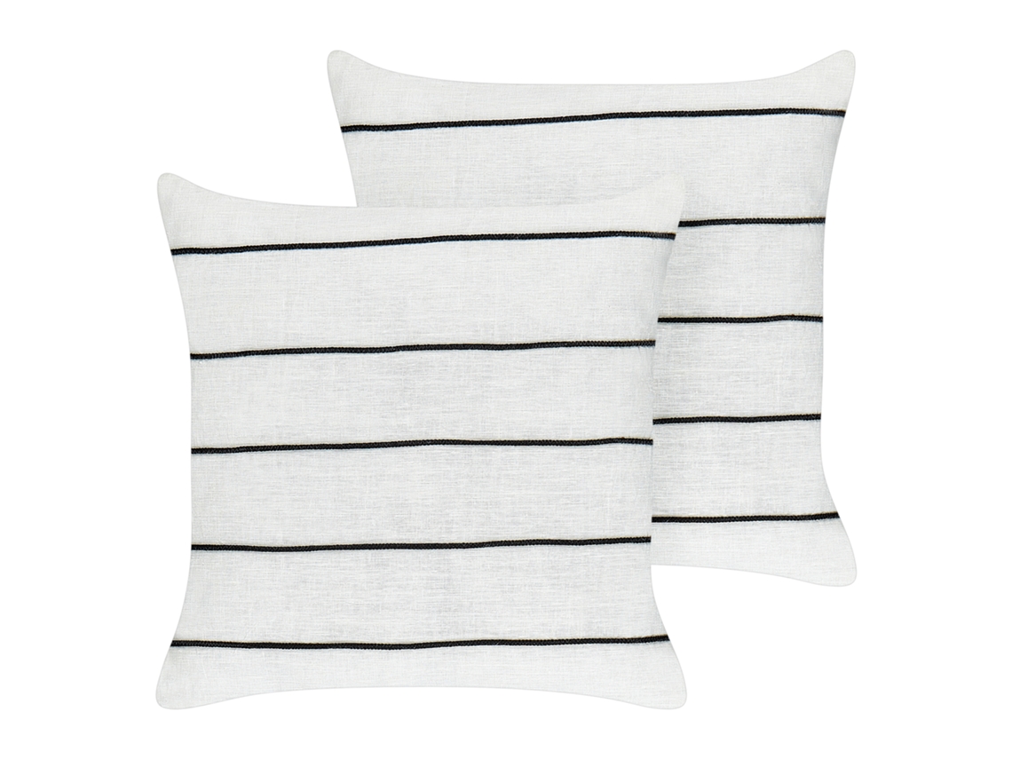 Lote de cojines decorativos BELIANI Milas de Lino Negro/blanco 50x50x8