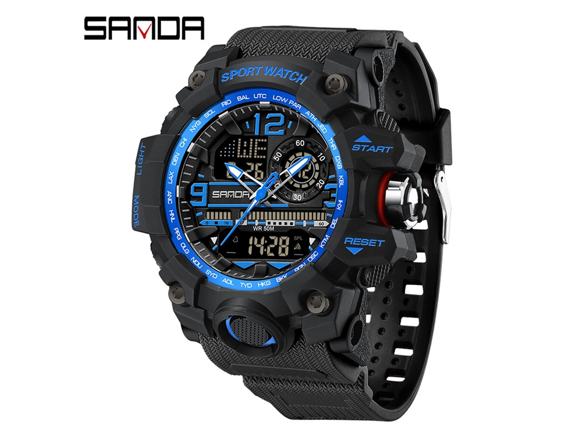 Reloj Electrónico De Moda (negro Y Azul para Hombre) Con Acabado Luminoso, Resistente Al Agua Y A Los Golpes, Con Alarma.