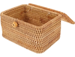 Caja De Pañuelos De Diseño Que Ahorra Espacio, Fabricada En Ratán Tejido Marrón.