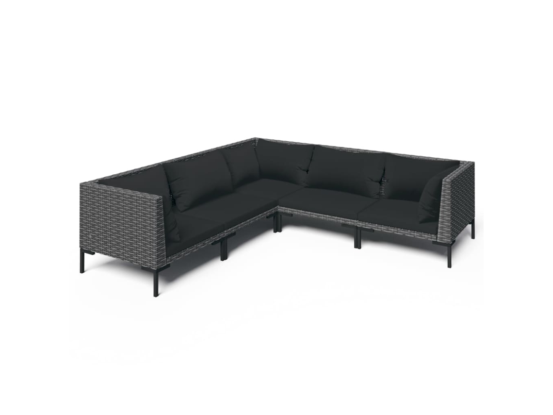 vidaXL Set muebles jardín 5 pzas y cojines ratán sintético gris oscuro
