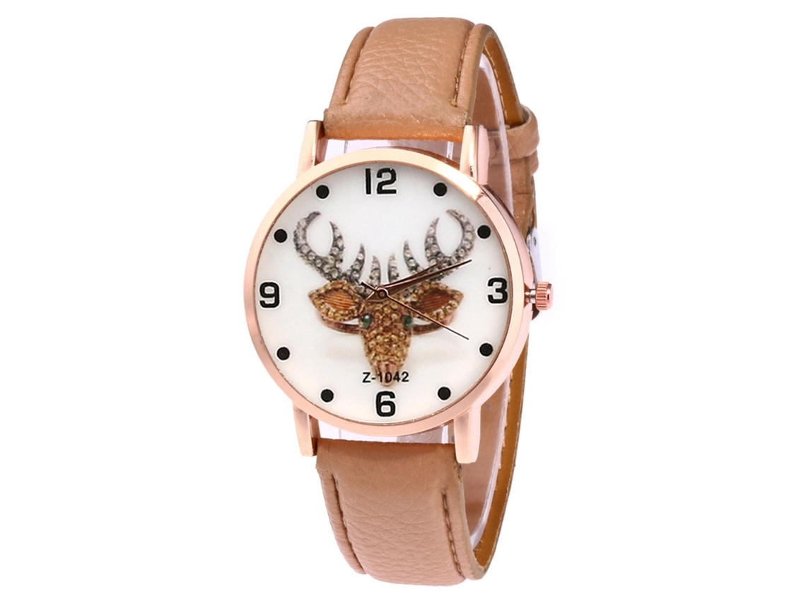 Reloj De Cuarzo Unisex Con Correa De Cuero Pu Y Dial De Alce Zhoulianfa (café Claro)