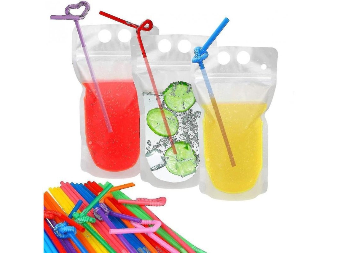 2026-11333-100 Bolsas De Bebida Translúcidas Con Cremallera Hermética Y Fondo Plano 400-450ml Para Fiesta