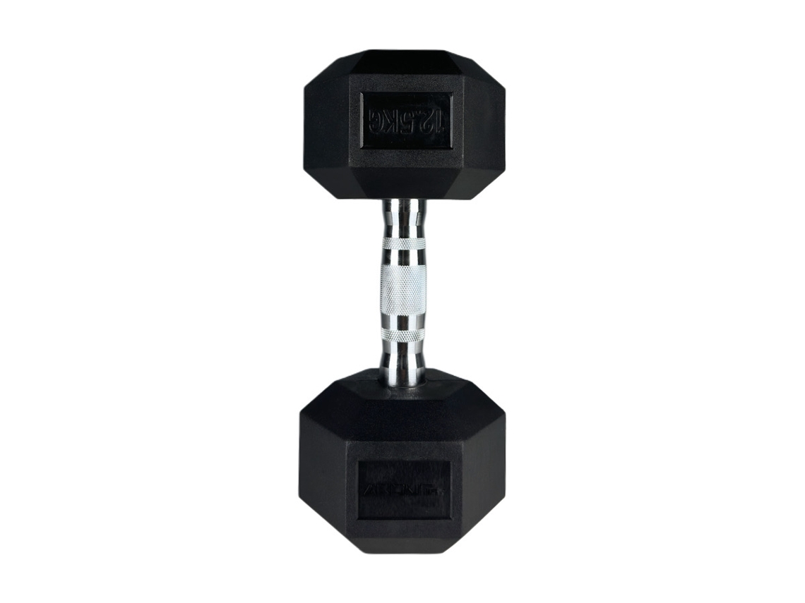 Mancuerna Hexagonal 12,5kg – About Fit – Musculación, Entrenamiento Funcional, Goma Antideslizante – Negro
