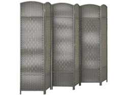 Biombo Plegable De 6 Paneles, 270x180cm, Polipropileno Gris Mixto.