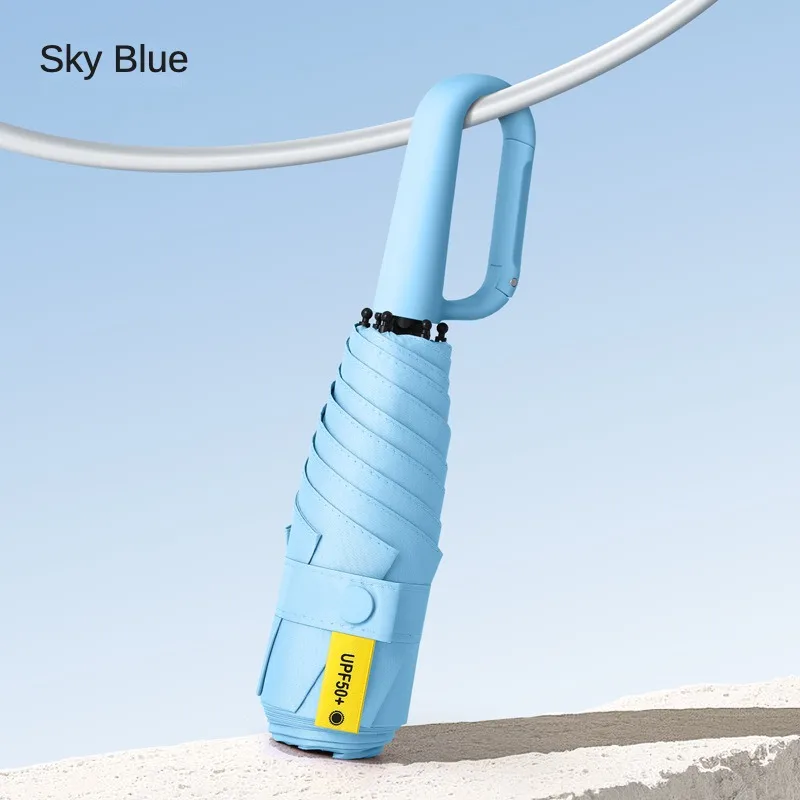 (azul, 6k) Mini Paraguas Plegable Portátil Con Mango De Hebilla, Se Pliega Al 50% Para Una Protección Solar Total Y Protección Uv.