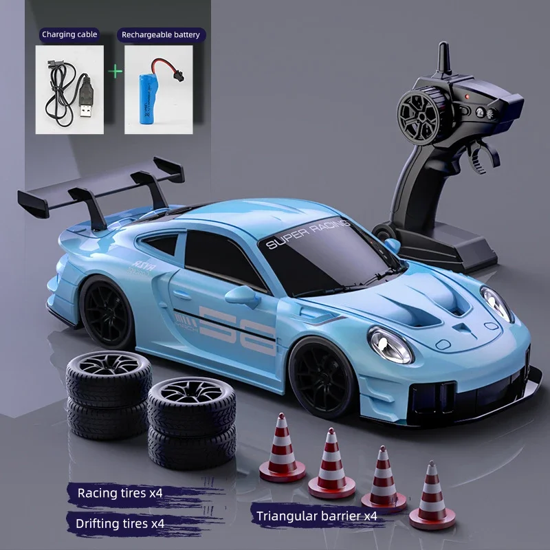 Coche teledirigido 4x4 para derrapes, velocidad de 15 km/h, con luces, regalo para niños MDUG (azul)