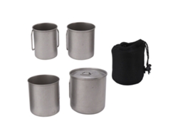 Juego De 4 Tazas De Acero Inoxidable Para Camping Con Asa Plegable Y Tapa, Ideales Para Acampar, Hacer Senderismo Y Actividades Al Aire Libre.