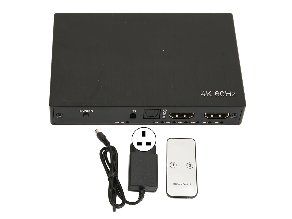 Divisor Matriz Interface Multimídia Hd 2 Entradas 4 Saídas 4k 60hz Uhd Hdr Com Controle Remoto Uk Plug