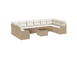 Maison Exclusive - Conjunto de sofás de jardín de mimbre beige y blanco de 11 piezas
