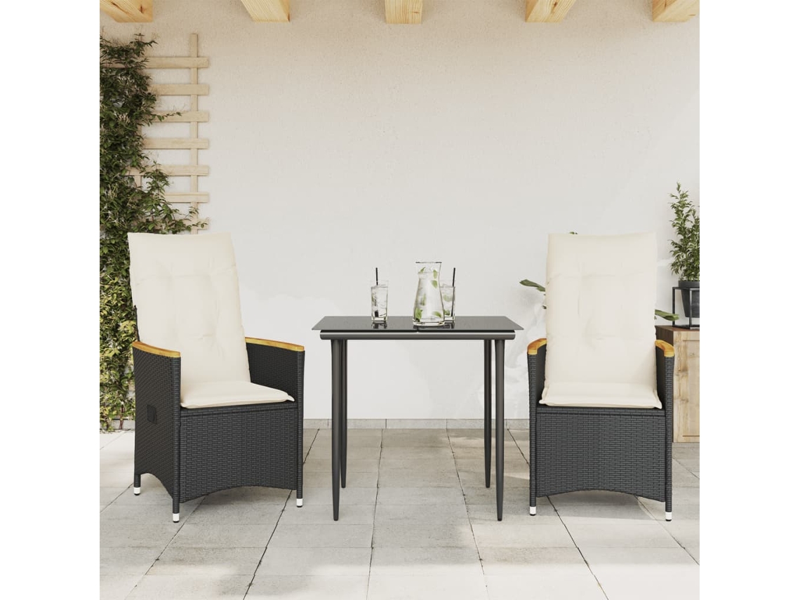 Maison Exclusive - Sillas de jardín reclinables con cojines, 2 piezas, mimbre, negro