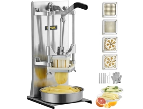 VEVOR Cortadora Comercial de Patatas Fritas con 4 Cuchillas de Acero Inoxidable