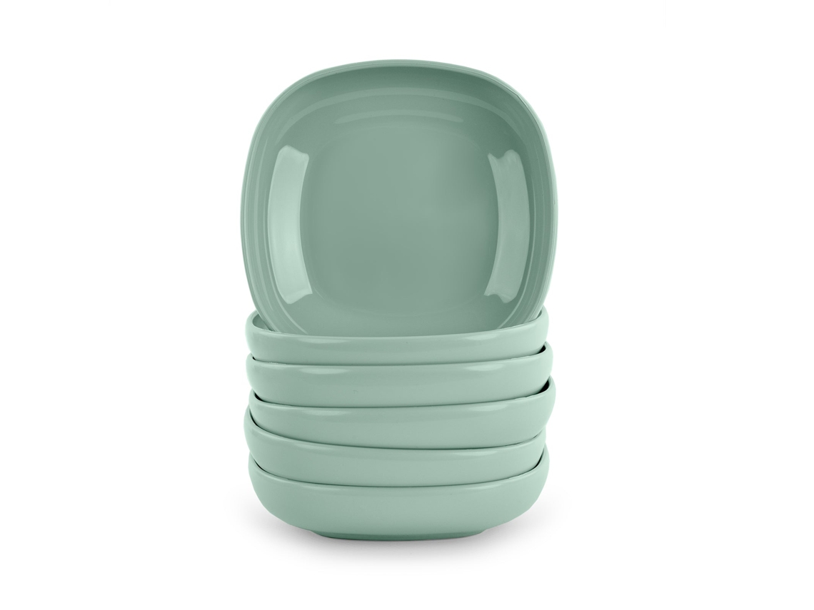 Juego de 6 Platos Plastic Forte Stilo Cuadrados 15 cm Reutilizables. Ideal Fiestas. Verde