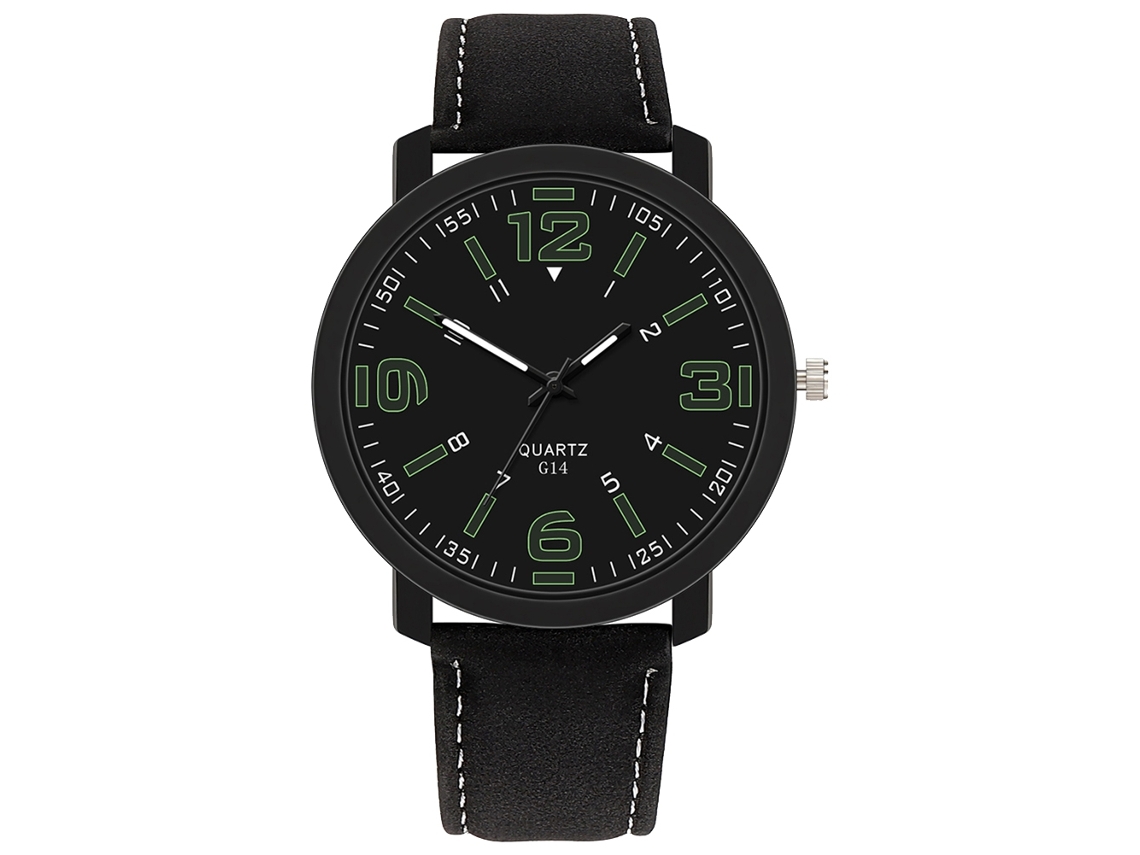 Reloj de pulsera de piel sintética para hombre, esfera redonda, movimiento de cuarzo informal (negro)