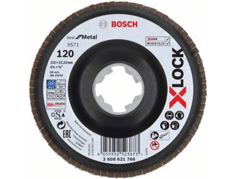 Disco de Láminas BOSCH X-Lock - Versión Cóncava - Soporte de Plástico - 115 Mm - G 120 - X571 - Best para Metal - 1 Pieza