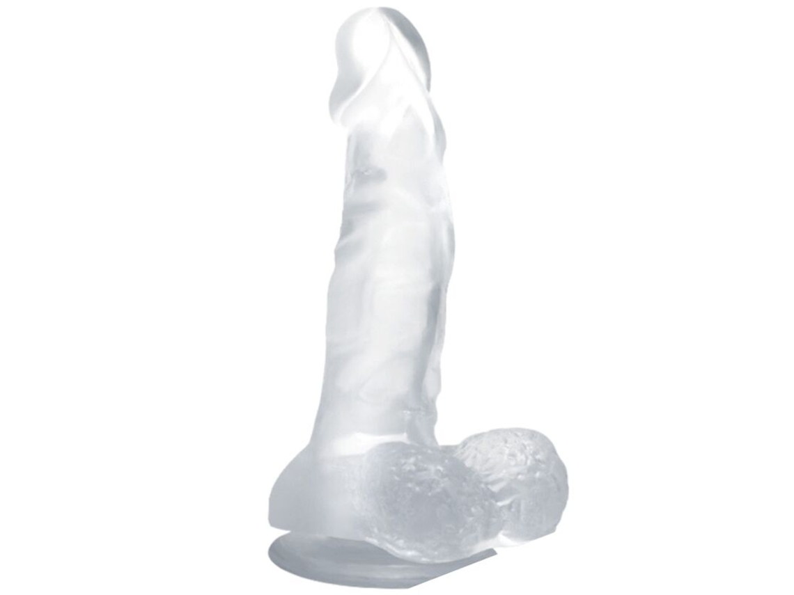 BAILE DILDO REALISTICO CON VENTOSA Y TESTICULOS 16.7 CM TRANSPARENTE