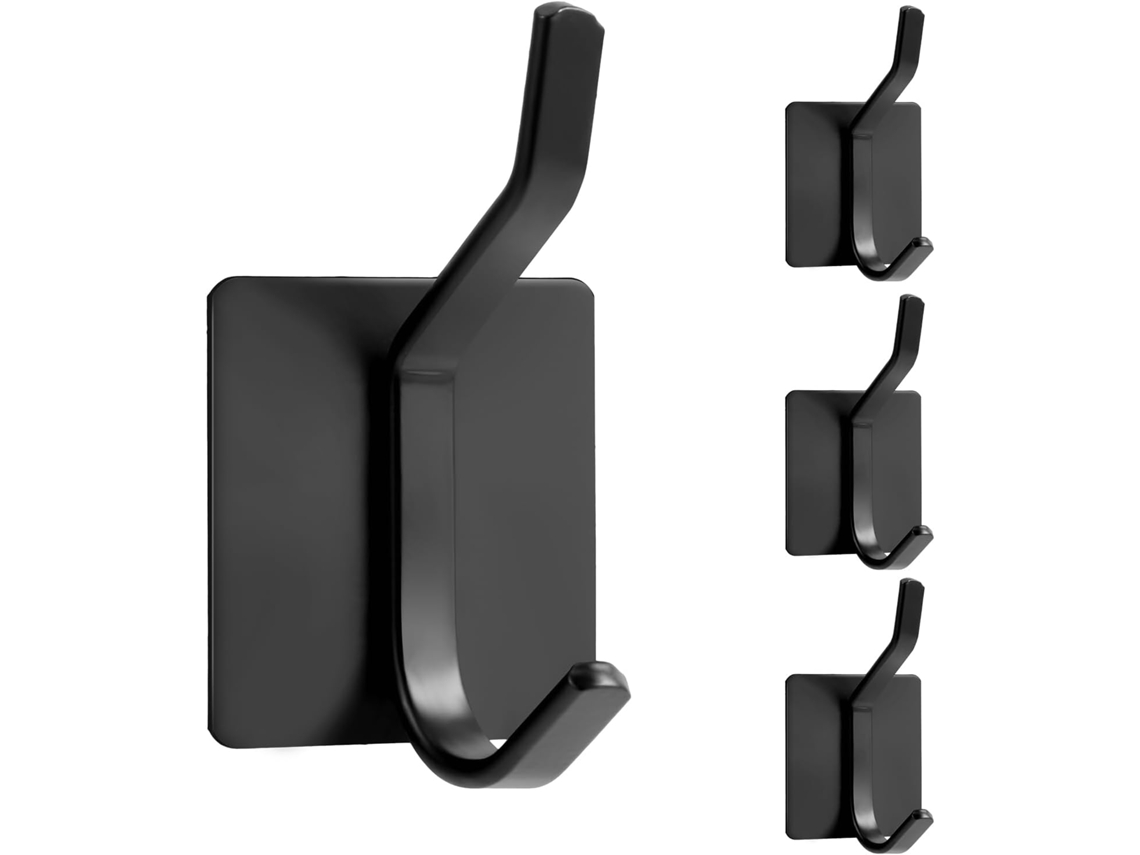 Ganchos Pared Negro Acero Inox Autoadhesivos Sin Taladro, Para Albornoz/baño