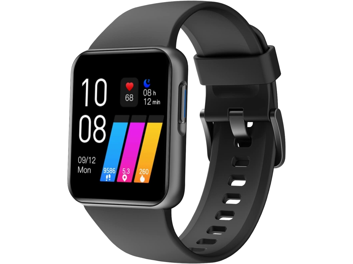 Reloj inteligente IP68 resistente al agua con pantalla de 1,4 pulgadas, color negro.