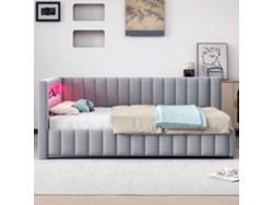Sofá Cama 140x200 - Polsterbett Con Luz Led, Puerto Usb, Respaldo Y Cabecero - Gris