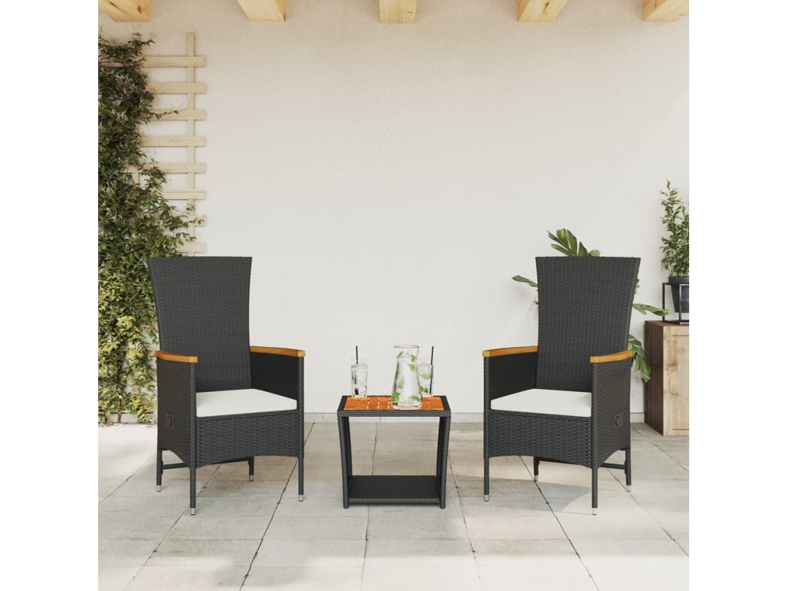 Juego de comedor de jardín de 3 piezas con cojines de mimbre negros de DKD Home Decor