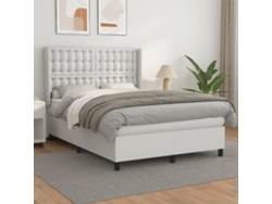 Cama Box Spring Con Colchón Cuero Sintético Blanco 140x190 Cm