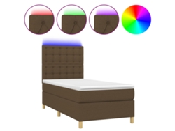 Maison Exclusive - Cama Box Spring Colchón Luces Led Tela Marrón Oscuro 100x200cm