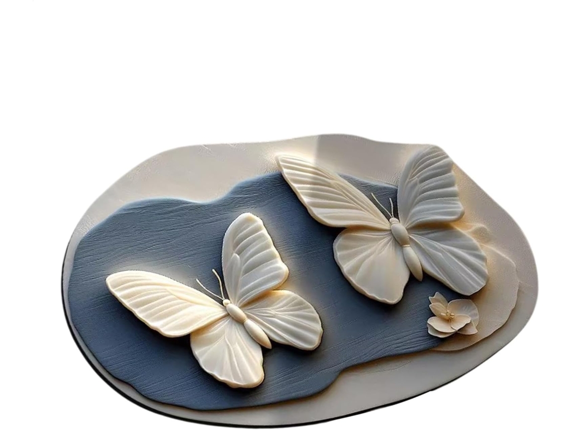 Alfombrilla De Cocina Con Mariposas | Absorbente, Estampado 3d Realista, Flores De Primavera, Antideslizante, Para