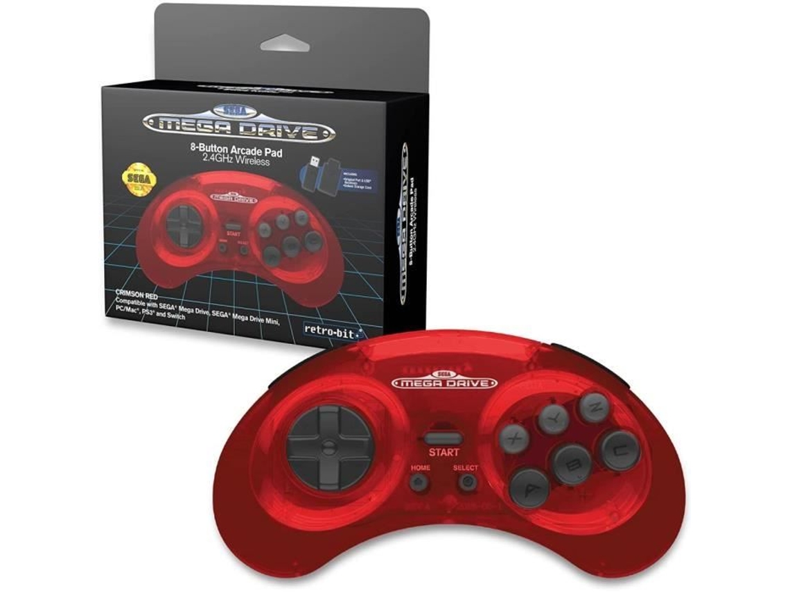 Gamepad Retrobit Sega Mega Drive Inalámbrico 2.4ghz 8 Botones Rojo Crimson Red