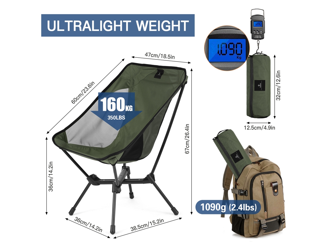 Silla De Camping Plegable Ultraligera Con Altura Ajustable, Portátil Para Acampar, Pescar, Hacer Senderismo Y Picnics.