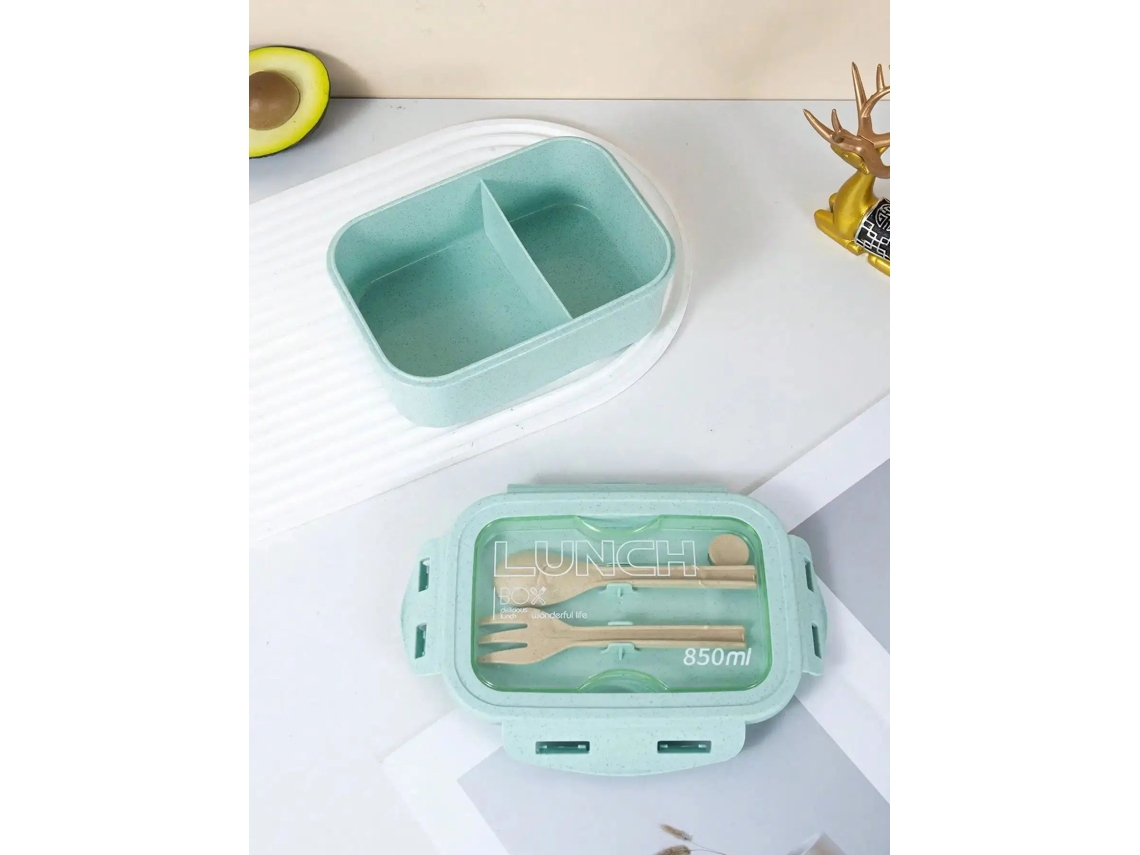 (verde) Lonchera De Oficina Cuadrada Sólida, Con Cubiertos Y Tapa Hermética, Apta Para Microondas.