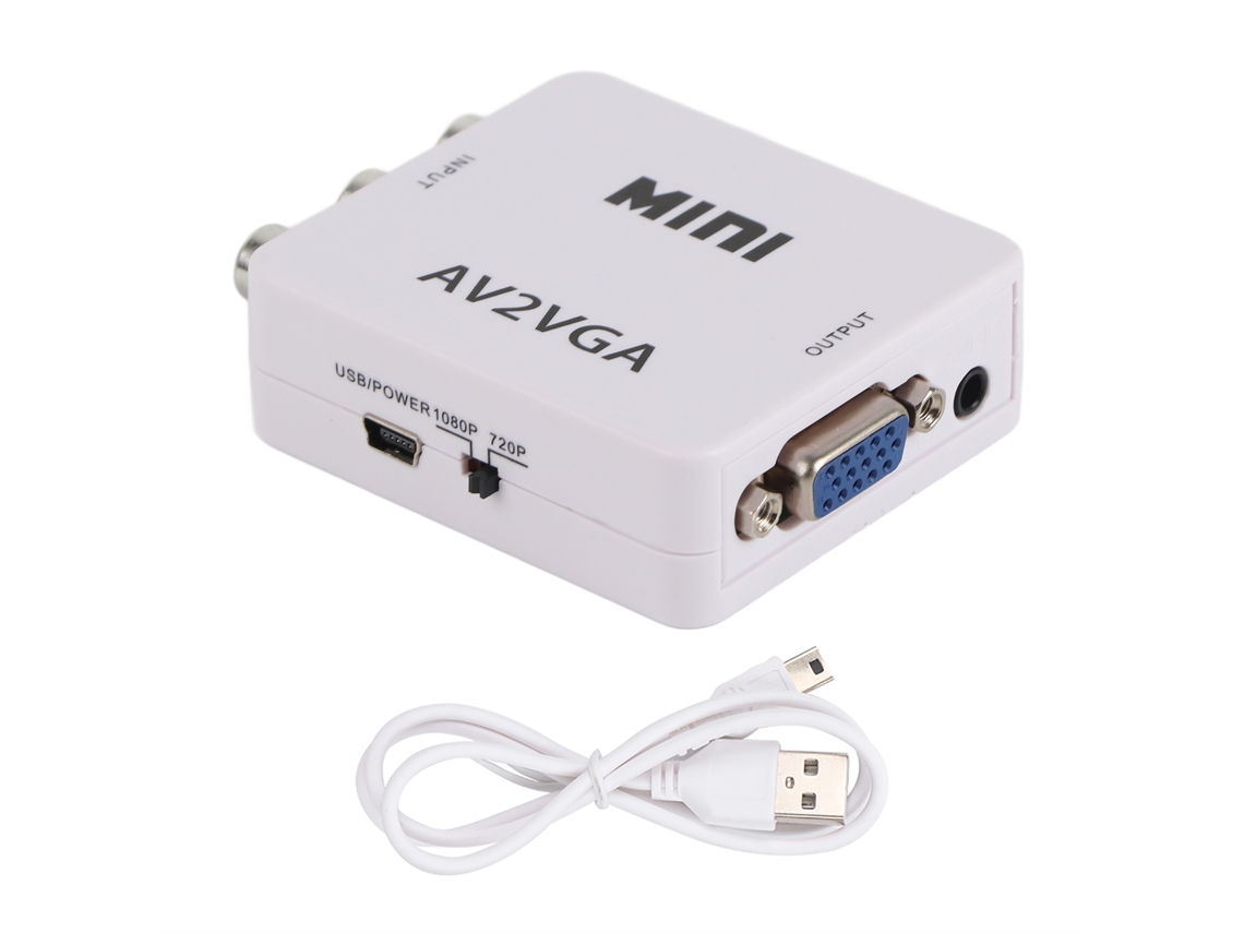 Adaptador Convertidor Mini Plug And Play De Av A Vga 480p Para Decodificador Y Tv - Blanco
