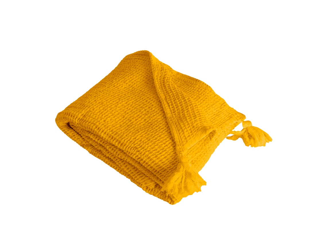 Manta Amarilla De Algodón 100% Con Flecos 130x170 Cm Arniska