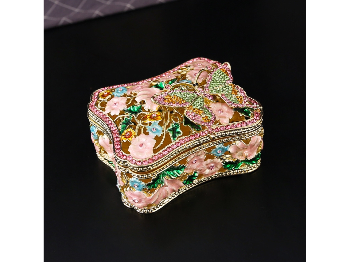 Joyero Cuadrado Calado Con Forma De Mariposa Rosa Y Diamantes (rosa) - Almacenamiento Exquisito