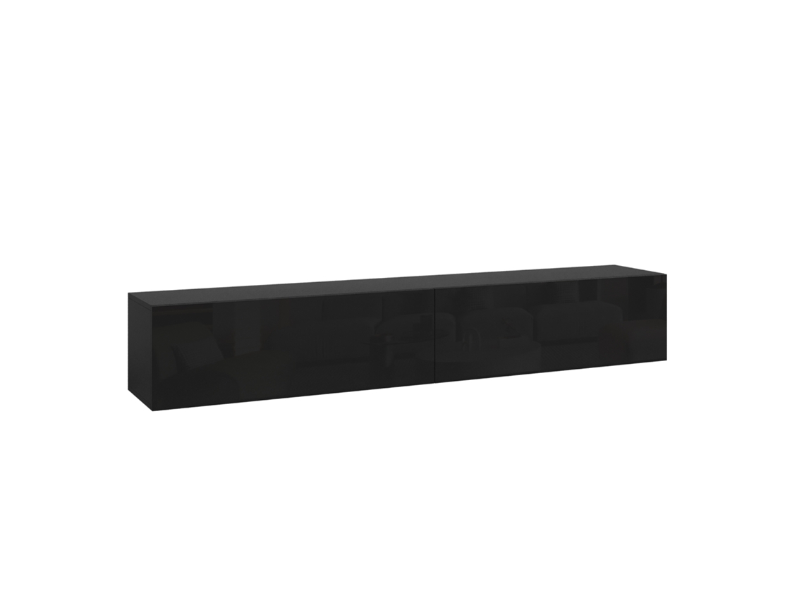Prateleira Suspensa Evaton 2 Portas 180x32x30cm Preto Alto Brilho en.casa