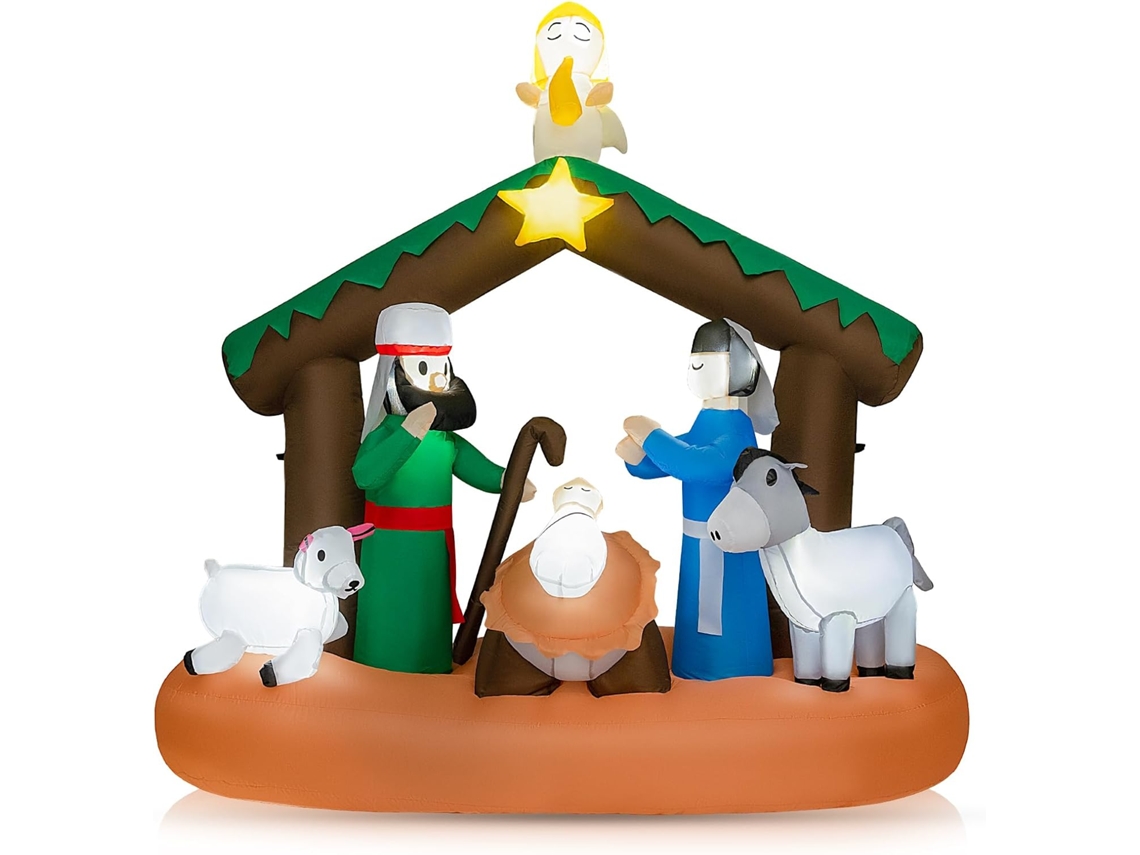 180cm Decoración Inflable con 7 Luces LED, Decoración Navideña Inflable con Escena del Nacimiento de Jesús, Jardín, Césped COSTWAY