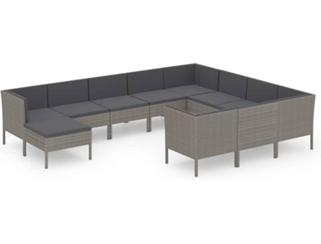 Conjunto 11 de muebles de jardín VIDAXL y cojines ratán sintético gris