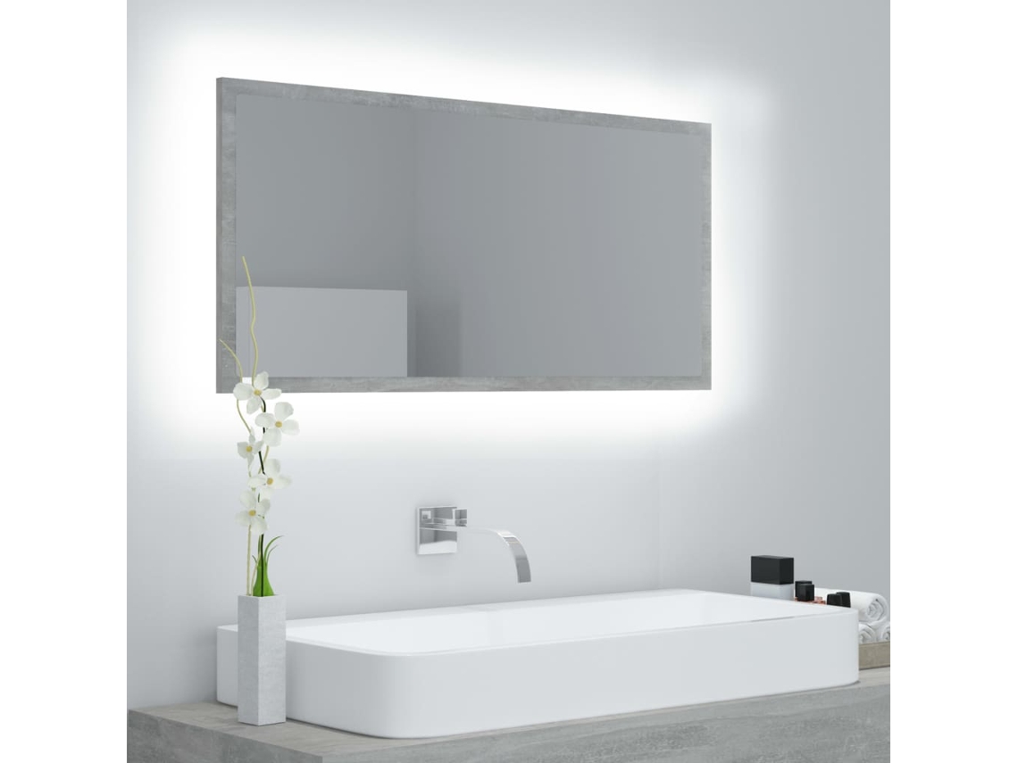 Espejo De Baño Led Acrílico Gris Hormigón 90x8,5x37 Cm