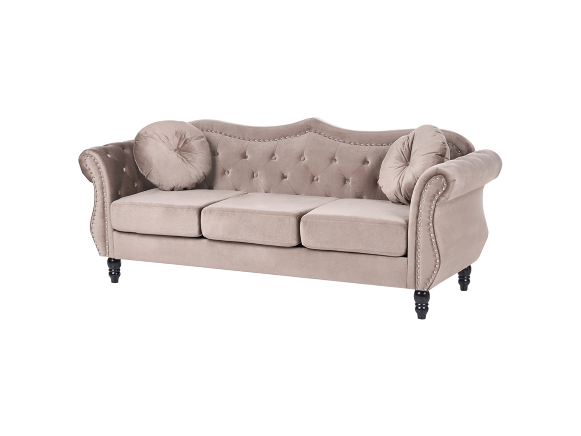 Sofá 3 Plazas Beliani Skien De Terciopelo Beige 204x78x86