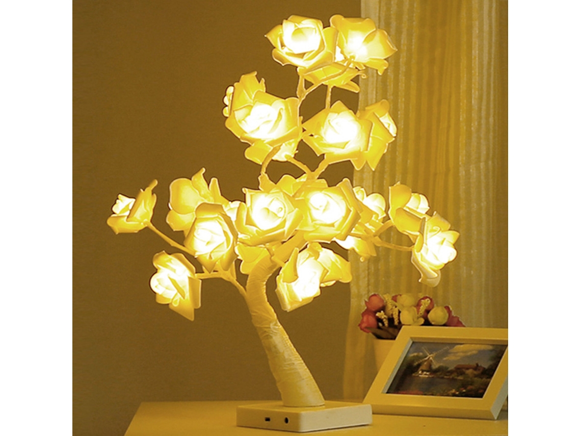 Lâmpada De Bonsai De Rosa Para Mesa 24 Led Bateria Ou Usb Luz Decorativa Quarto Sala De Estar