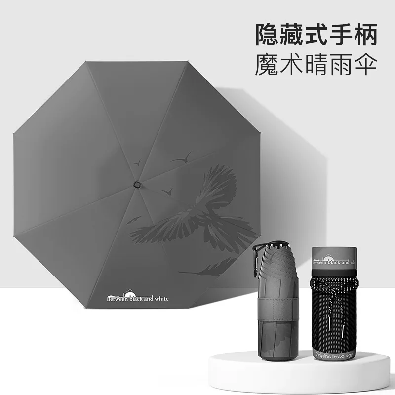 Paraguas Mini Gris Para Hombre Con Protección Solar Upf50+ Y Mango Telescópico De Alta Calidad.