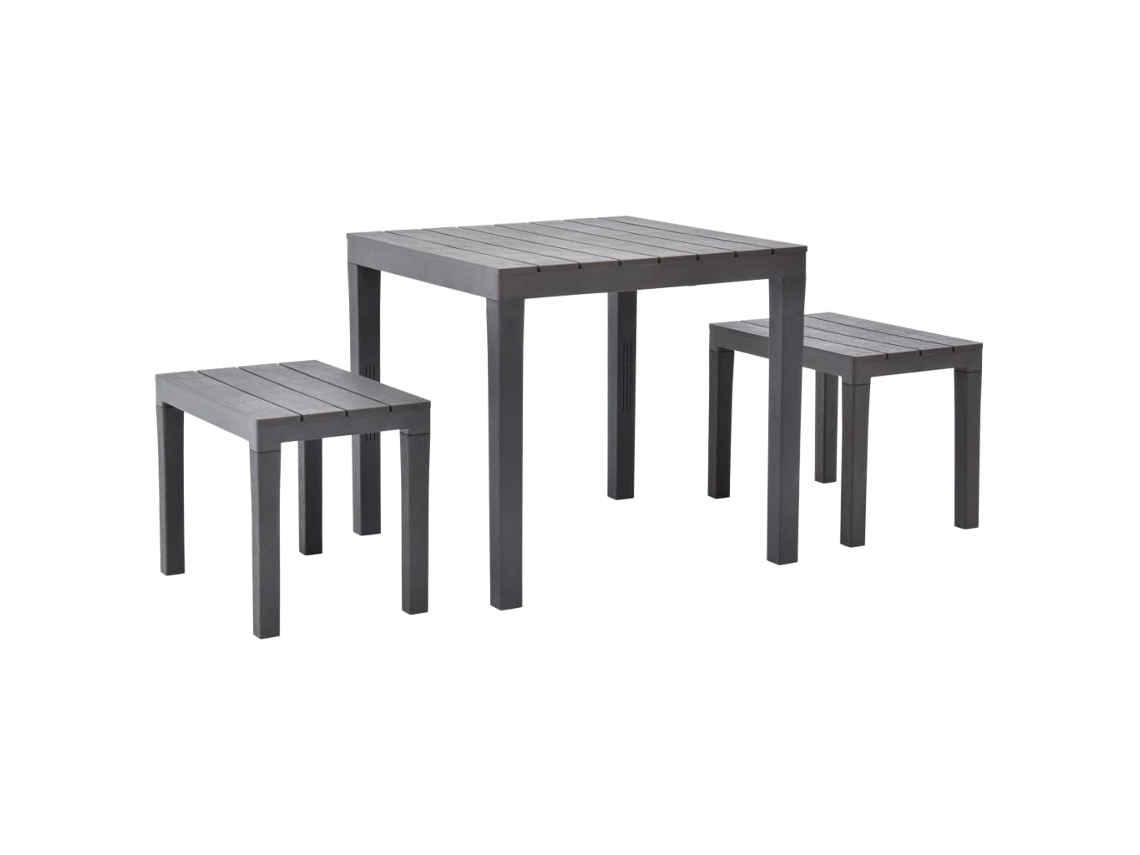 Mesa de jardín con dos bancos de plástico marrón Dkd Home Decor
