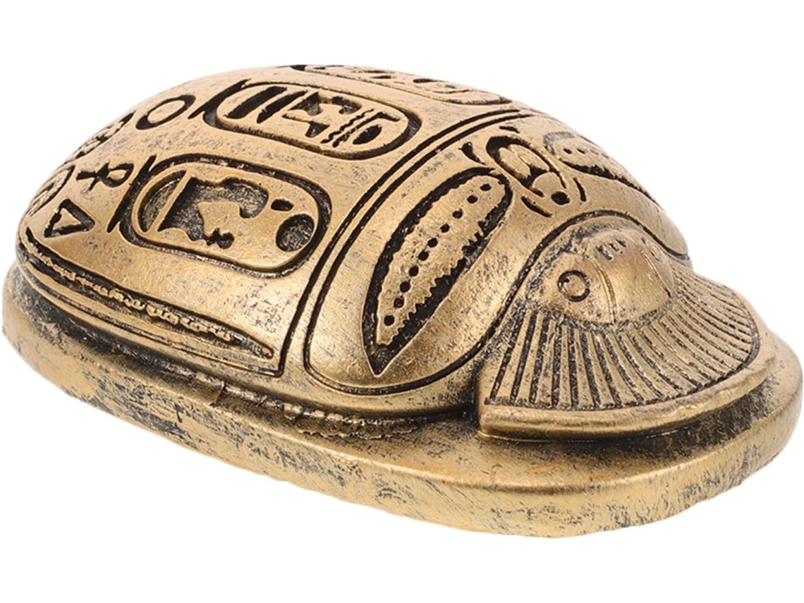 Figura Única Refinada Escarabajo Egipcio Resina Dorada Decoración Hogar
