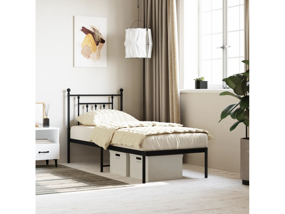Estructura Cama Sin Colchón Con Cabecero Metal Negro 75x190 Cm